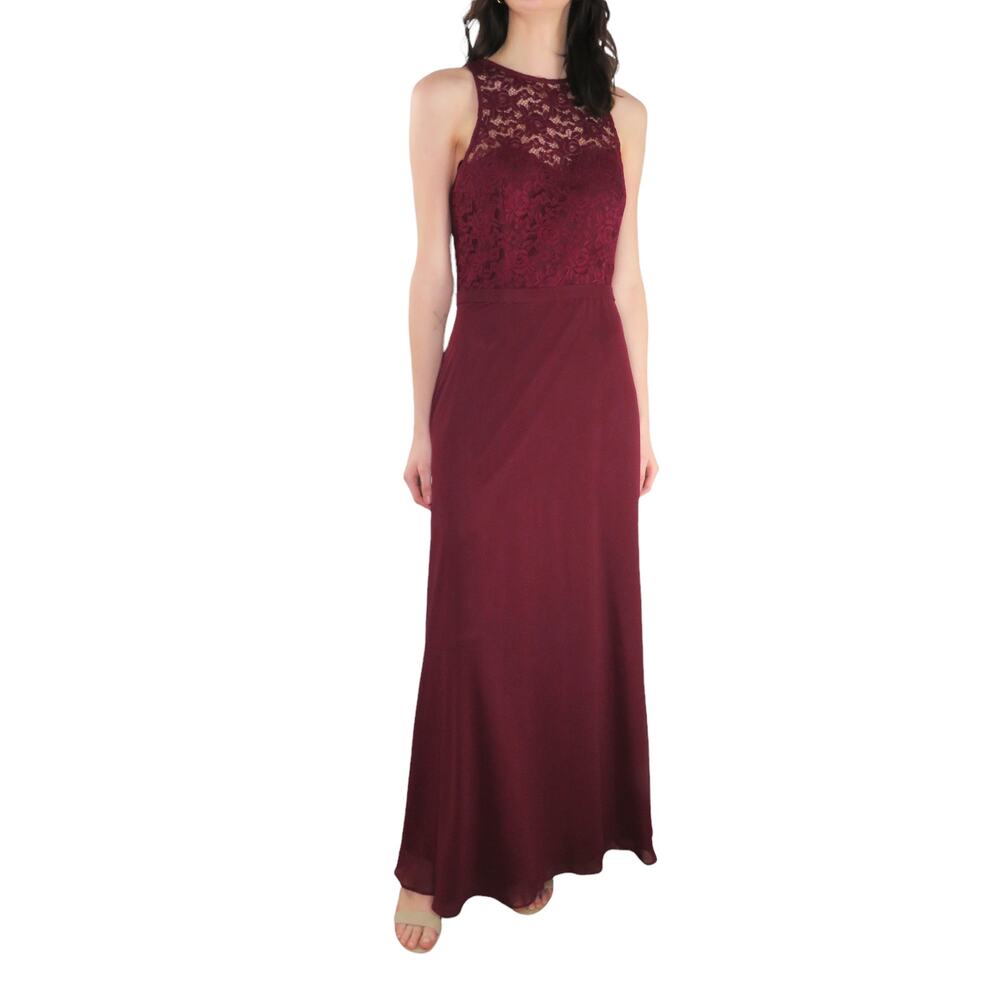 Bill Levkoff Burgundy Dress Sweetheart Halter Open Back Formal Maxi Dress 14 - Picture 9 of 9
